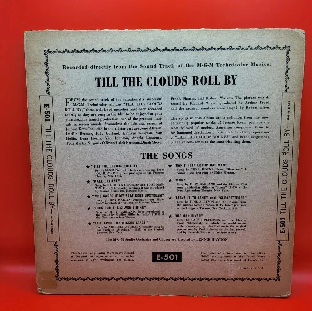Till The Clouds Roll By Soundtrack Album 10" LP Jerome Kern MGM E-501 Record - Picture 4 of 6
